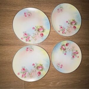 4 vintage Royal Rudolstadt Prussia small plates hand-painted rose box Am